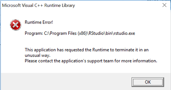 Microsoft Visual C Runtime Error Rstudio Ide Rstudio Community
